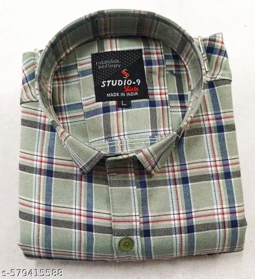 Cotton Blend Checked Shirt for Men, Green (M) Pack of 1