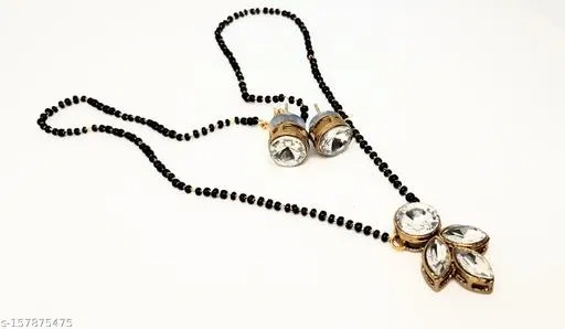 Alloy Mangalsutra With Earring for Women, White