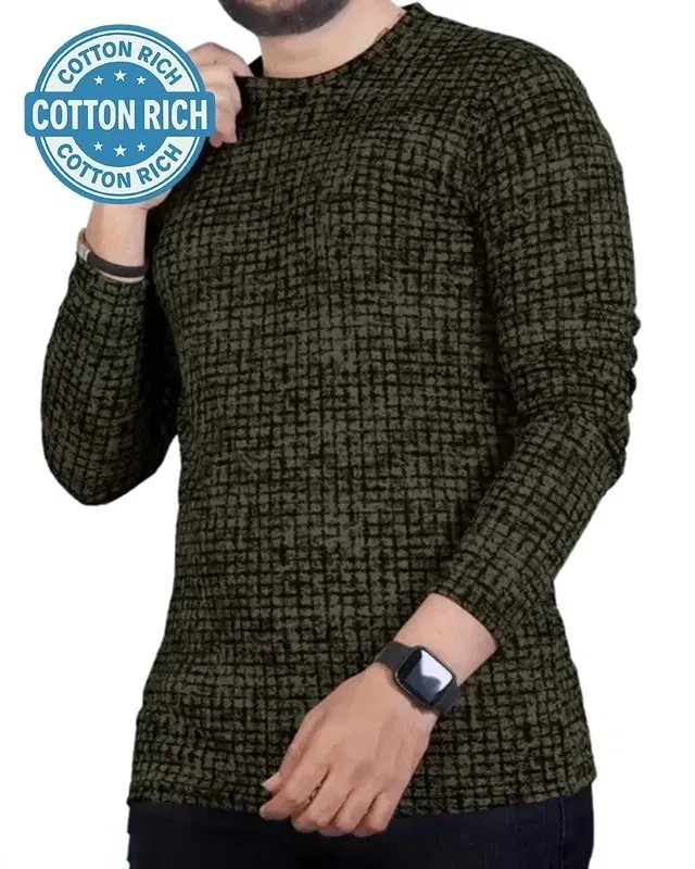 Round Neck Printed T-Shirt for Men (Olive, M)