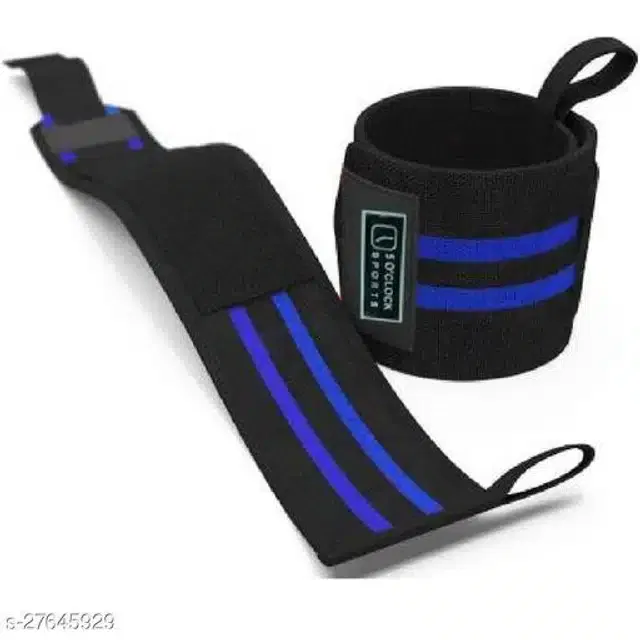 Wrist Support Bands (Black & Blue, Free Size) (Set of 1)