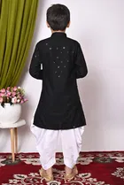 Rayon Cotton Embellished Kurta with Dhoti for Boys, Black & White 