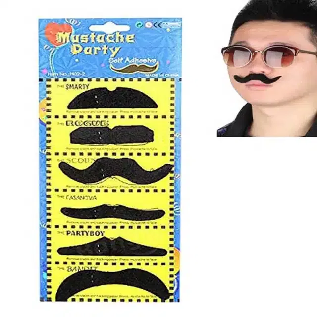 Nawani Halloween Fake Moustache Set (Multicolor, Pack of 6)