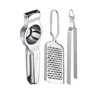 Oc9 Stainless Steel Lemon Squeezer & Cheese Grater & Roti Chimta Kitchen Tool Set 