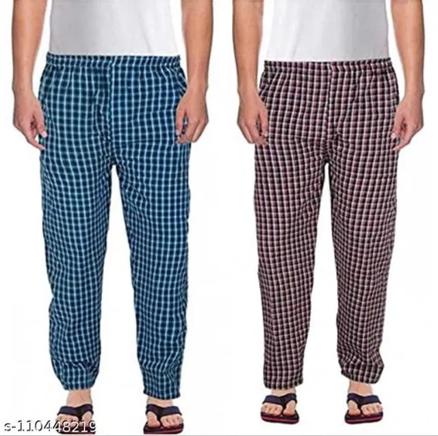 Cotton Trousers for Mens (Red & Blue, XL) (Pack of 2)