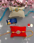 Metal 2 Pcs Rakhi with Greeting Card & Roli Chawal 