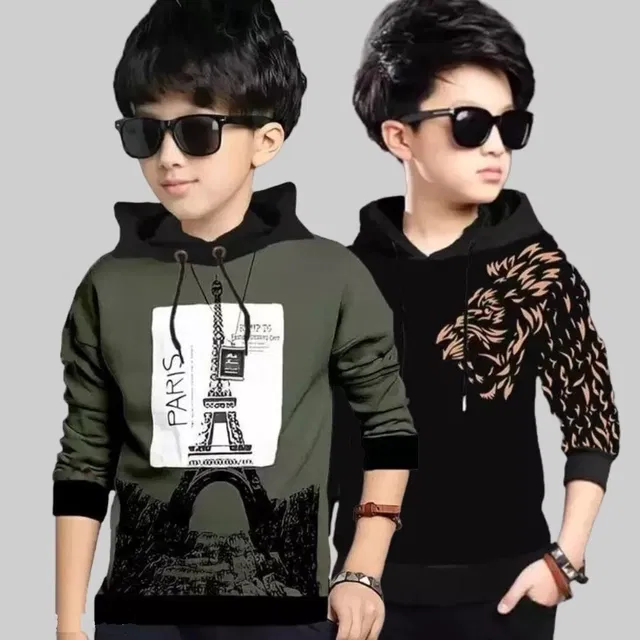 Cotton Blend Hoodies  for Boys (Multicolor, 10-11 Years) (Pack of 2)