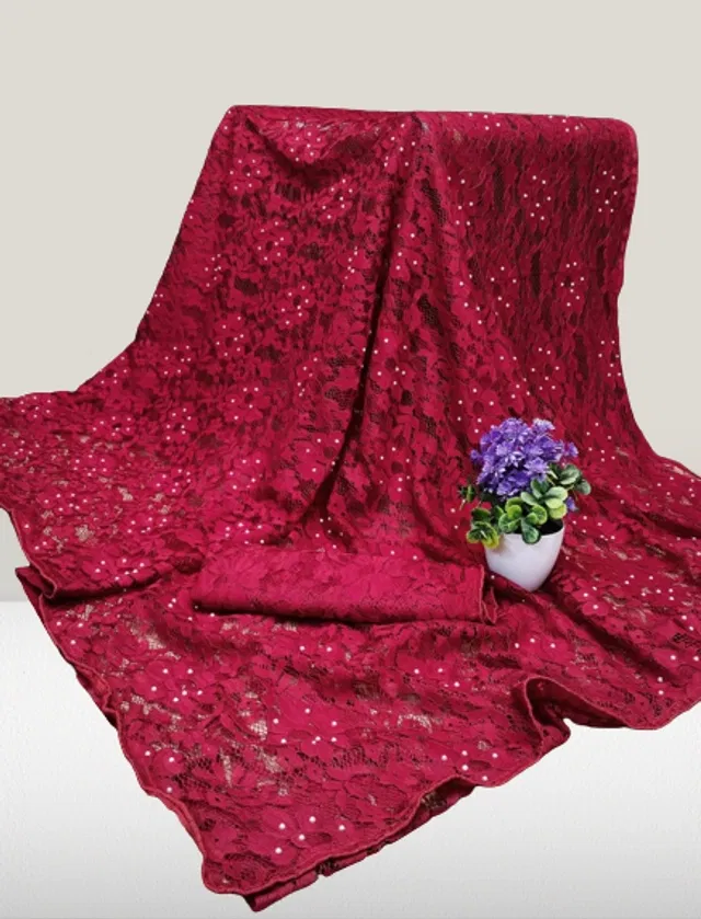 Net Solid Saree for Women (Maroon, 6.3 m)