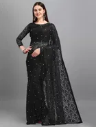 Net Solid Saree for Women 