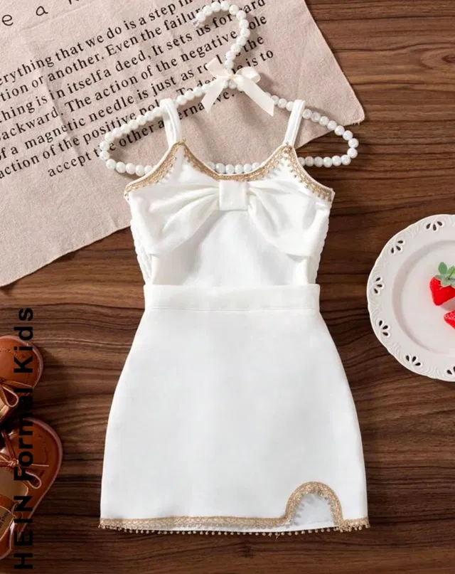 Crepe Solid Frock for Girls (White, 9-12 Months)