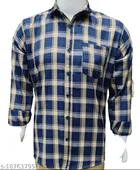 Cotton Blend Checkred Shirt for Men, Cream & Blue 