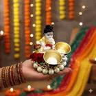 Metal Decoretive Pooja Thali, Multicolour Pack of 1