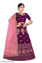Satin Embroidered Lehenga with Choli & Dupatta for Girls 