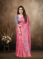 Art Silk Printed Saree for Women, Pink 