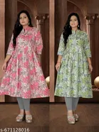 Floral Printed Cotton Kurti for Women, Pack of 2 