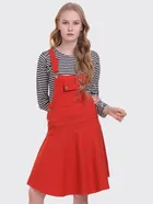 Cotton Blend Striped Dress for Women (Red, S)