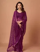 Net Solid Saree for Women 