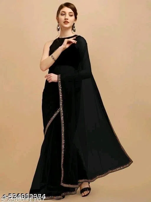 Net Embellished Saree For Women, Black