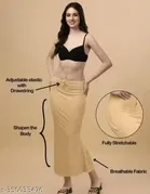 Fishcut Saree Shapewear Petticoat for Women, Beige 