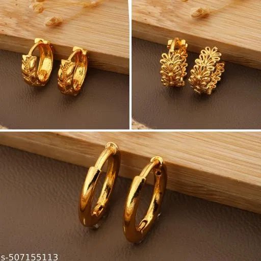 Gold-Plated Earrings/Studs/Bali Combo For Women'S/Girls