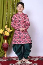 Cotton Blend Printed Kurta with Dhoti for Boys, Multicolor 
