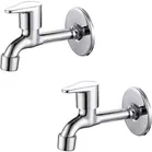 Stainless Steel Long Body Bib Cock Tap with Wall Flange (Silver, Set of 2)