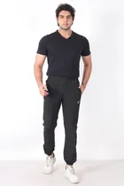 Cotton Blend Slim Fit Trackpants for Men (Black, L)