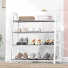 Tier Shoe Rack Detachable Open Book Shelf Metal Storage Holder Organizer Stand For Home Office (A Shape/White/4 Layer/62X27.5X54Cm)