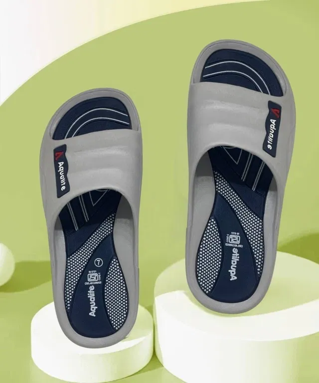 Aqualite Slides for Men (Grey, Blue, 7 UK/India)
