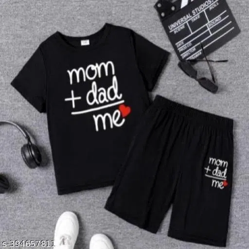 Cotton Blend Printed Clothing Set for Boys, Black (3-4 Years)