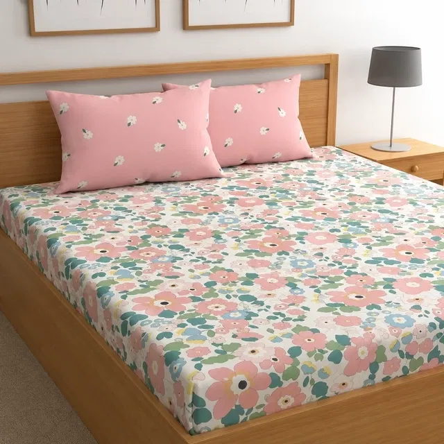 Polycotton Fitted Elastic 88x88in Bedsheet (Pink)