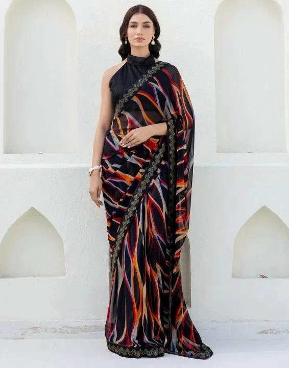 Georgette Printed Saree for Women (Multicolor, 6.3 m)