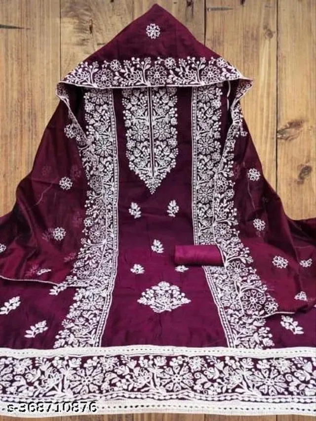 Embroidered Unstitched Suit for Women (Wine, 2.25 m)