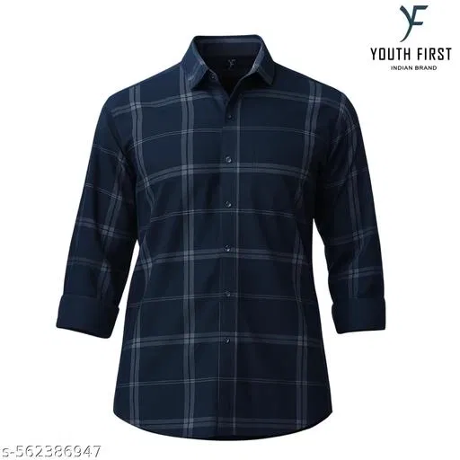 Poly Blend Shirts for Men, Navy Blue (XL)
