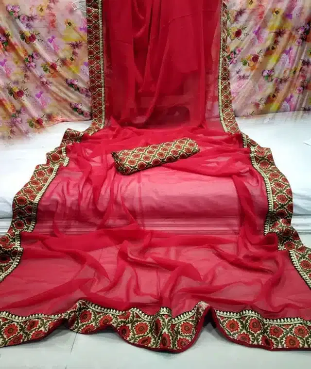 Georgette Self Design Saree for Women (Red, 6.3 m)