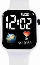 Square Dial Digital Watch for Kids (White)