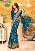 Silk Woven Design Saree for Women, Teal 