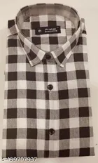 Cotton Blend Checked Shirt for Men, White & Brown 