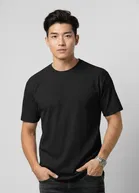 Polyester Round Neck T-shirt for Men, Black 