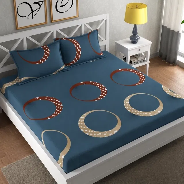 Polycotton Fitted Elastic Double Bedsheet (Blue)