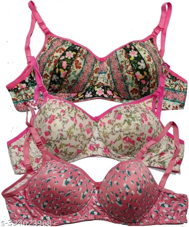 Cotton Blend Printed Padded Bra for Women (Multicolor, 34B) (Pack of 3)
