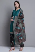 Cotton Blend Floral Kurti with Pant & Dupatta for Women 