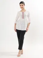 Rayon Ethnic Motif Neck Embroidered Short Kurti For Womens 