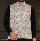 Cotton Printed Ethnic Jacket for Men (M, Multicolor)