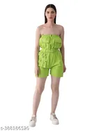 Denim Solid Jumpsuit for Women (Green, S)