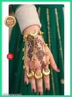 Samridhi 1 Pcs Golden Moon Charm Hand Harness Bracelet with Ring | Boho Mehndi Look Hand Jewellery for Girls & Women