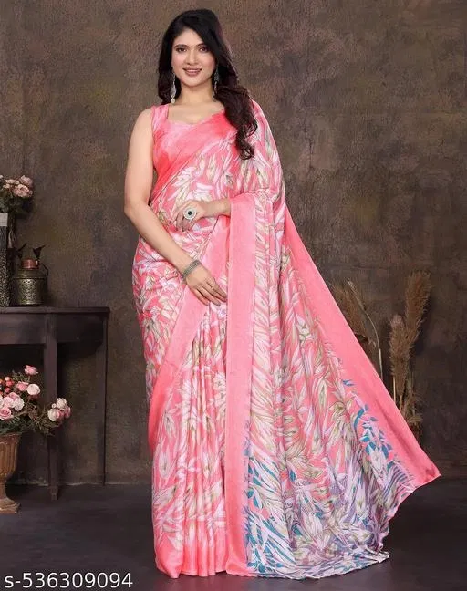 Tussar Silk Printed Saree for Women, Pink (6.3 m)