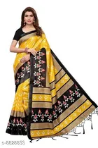 Khadi Silk Printed Saree for Women, Yellow 