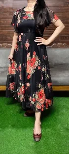 Women's Floral Print Flared Anarkali Gown 