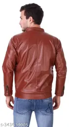 Synthetic Leather Full Sleeves Solid Jacket for Men 