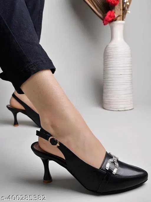 Synthetic Heel Sandals for Women (Black, IND-5)